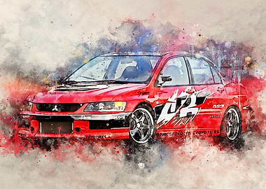 Red Mitsubishi Lancer Evolution Art