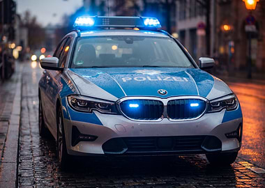 German Police Car with Blue Lights