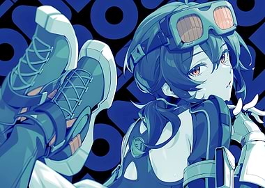 Anime Girl with Goggles and Blue Background