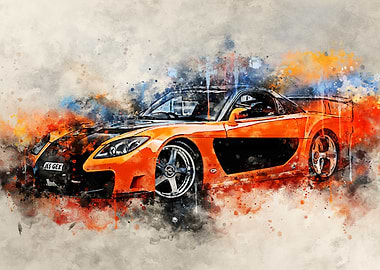 Mazda RX7 watercolor