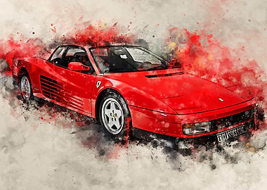 Red Ferrari Testarossa Watercolor