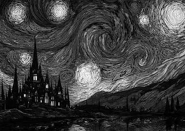 Gothic Castle Under Starry Night Sky