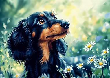 Dachshund in a Field of Daisies