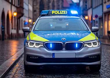 German Police Car with Lights On