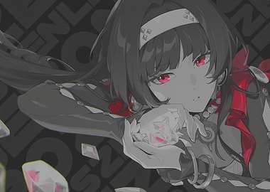 Anime Girl with Red Eyes and Crystals