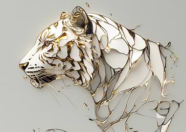 Abstract White Tiger with Gold Accents