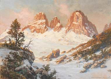 Snowy Mountain Landscape at Sunset