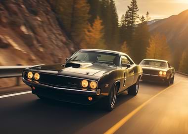 Classic Muscle Cars on Road