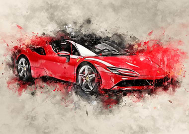 Red Ferrari SF90 Stradale Abstract Art