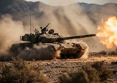 Tank Firing in Desert