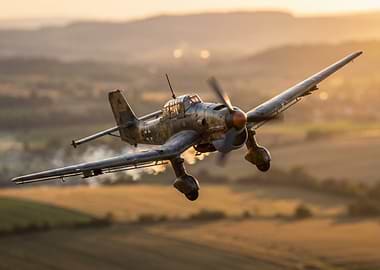 WWII German Stuka Dive Bomber in Flight