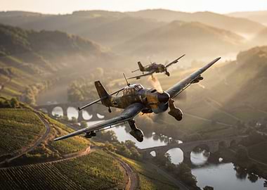WWII Aircraft Flying Over Vineyards