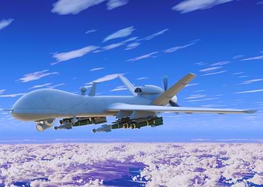 Military Drone Flying Above Clouds