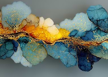 Teal Gold Fluid Bloom