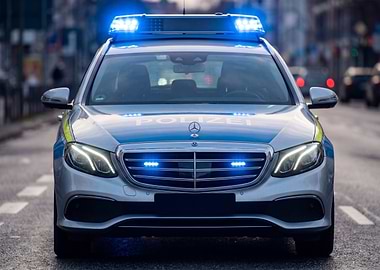 German Police Car with Blue Lights