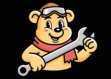Cartoon Bear Mechanic with Wrench