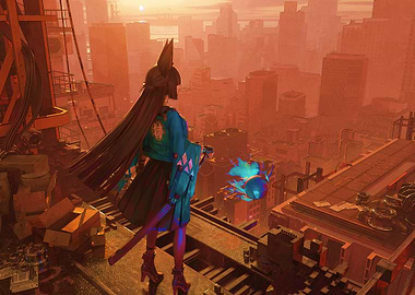 Anime Girl Overlooking Cityscape