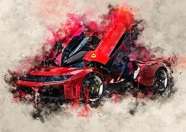 Red Ferrari with Doors Open