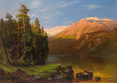 Alpine Lake and Mountain Landscape Painting
