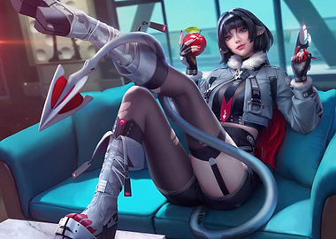 Anime Girl with Apple and Gun