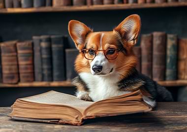 Corgi Dog Reading a Book