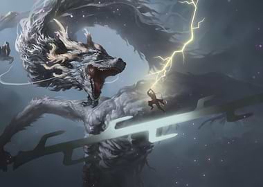 Dragon battle with lightning strike