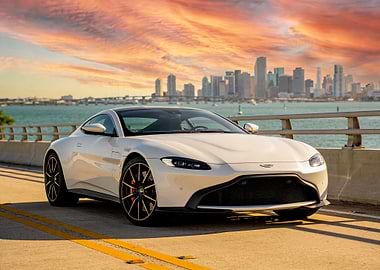 White Aston Martin Vantage on Bridge