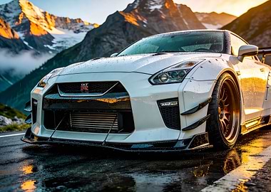 White Nissan GT-R in Mountains