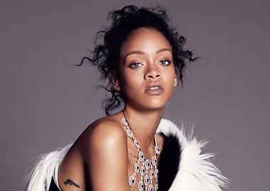 Rihanna in White Fur and Jewelry