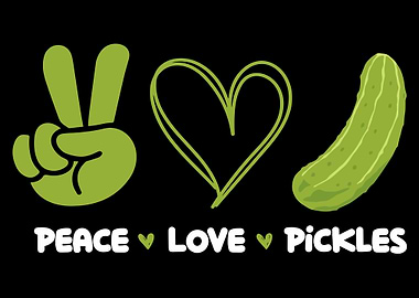 Peace Love Pickles Poster, Funny Pickle Wall Art, Cute Green Kitchen Decor Print