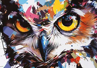 Vibrant Abstract Owl Portrait