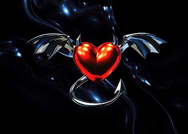 Devil Heart with Wings and Tail