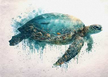 Turtle Underwater Scene