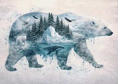Polar Bear Landscape Double Exposure