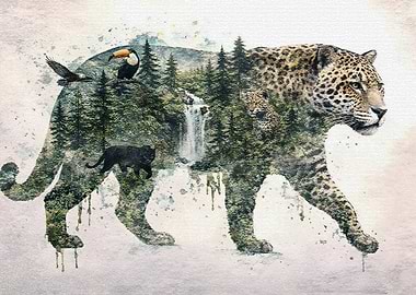 Jaguar with Forest Landscape