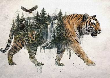 Tiger Forest Waterfall Double Exposure