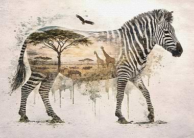 Zebra Silhouette with African Landscape