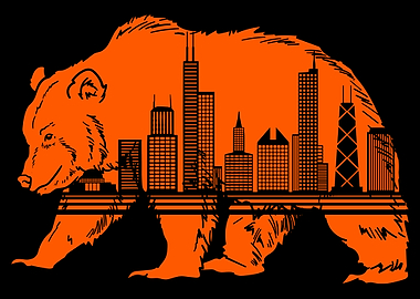 Urban Bear Poster, City Skyline Animal Art Print, Modern Wildlife Wall Decor
