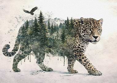 Leopard with Forest Landscape Overlay