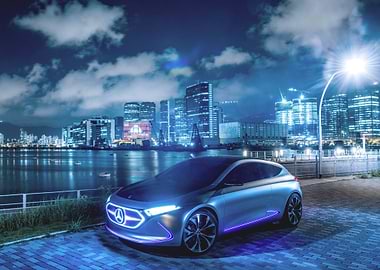 Futuristic Mercedes Concept Car at Night