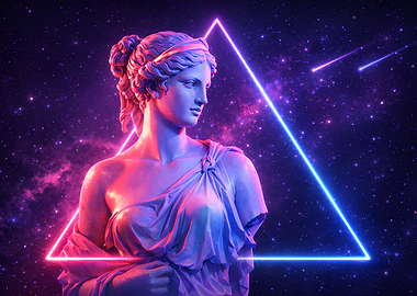 Synthwave neon greek statue
