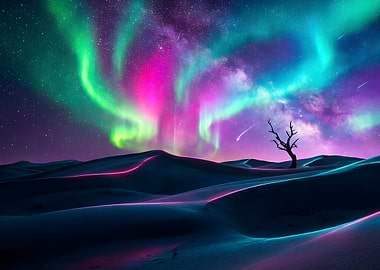 Aurora Borealis Over Desert Dunes