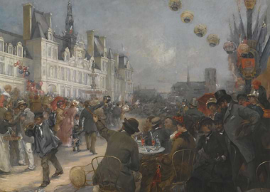 Parisian Street Scene with Hot Air Balloons