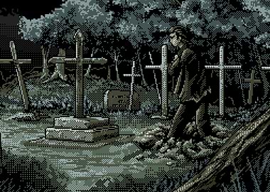 Gothic Cemetery Scene with Figure