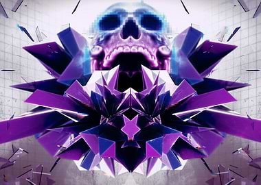 Digital Skull with Geometric Crystal Explosion