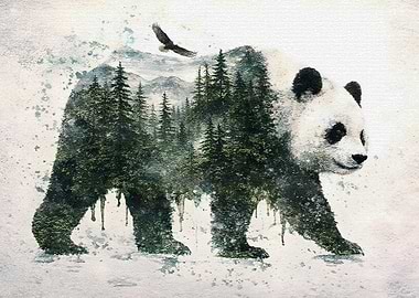 Panda Bear Forest Landscape Double Exposure