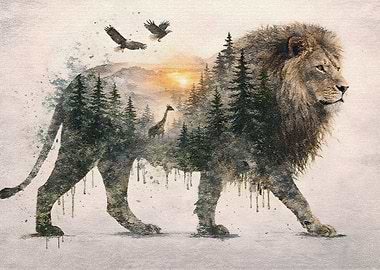 Lion with Forest Landscape Inside