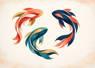 Three stylized watercolor fish