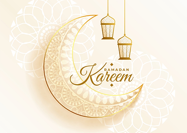 Ramadan Kareem Crescent Moon and Lanterns