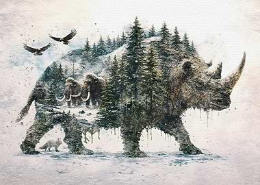 Double Exposure of Woolly Rhinoceros